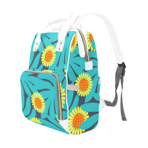 Yellow and Teal Paradise Jungle Flowers and Leaves Multi-Function Diaper Backpack/Diaper Bag (Model 1688)