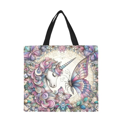 The Unicorn And Butterfly All Over Print Canvas Tote Bag/Large (Model 1699)