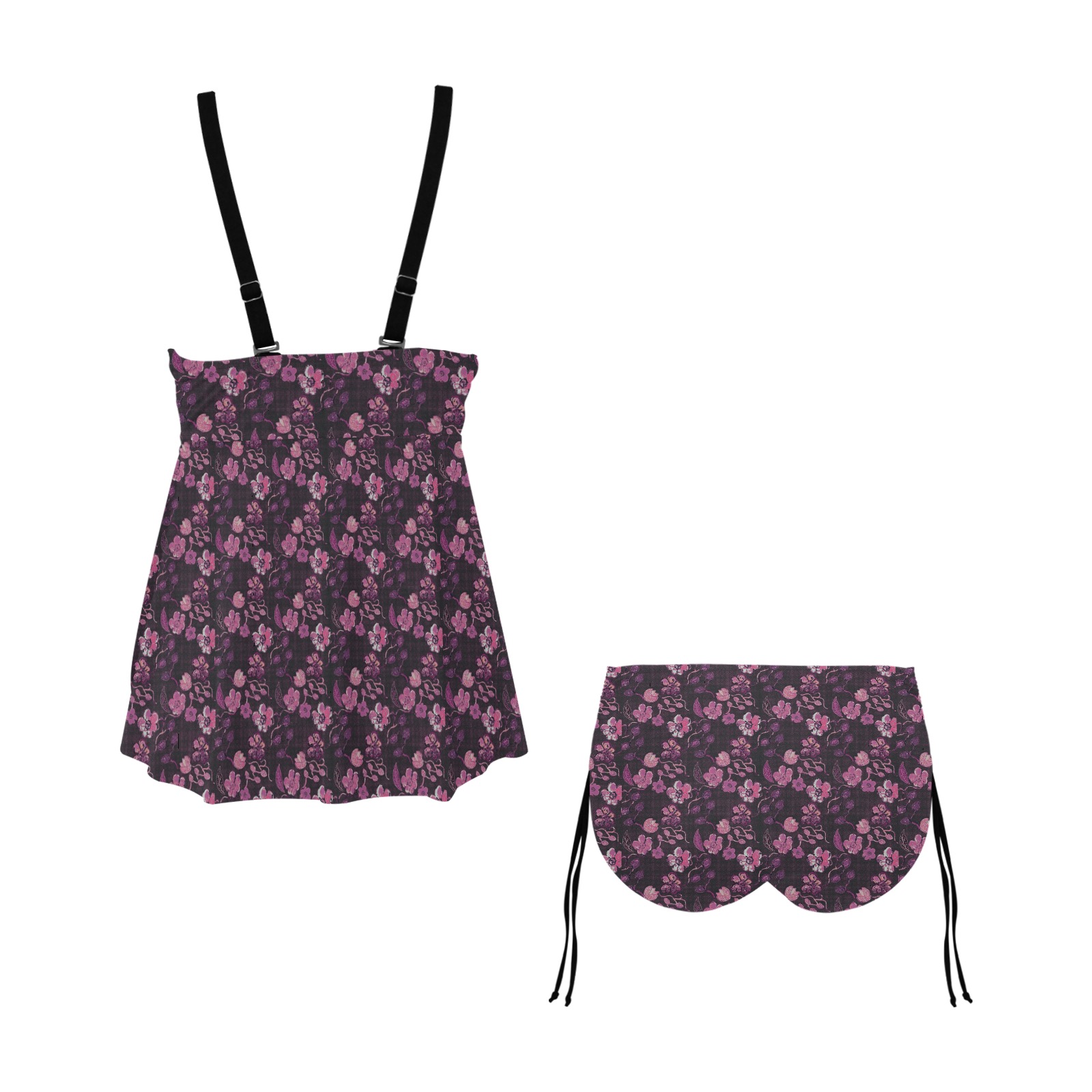 Pink-Purple Floral Vintage Chest Drawstring Swim Dress (Model S30)