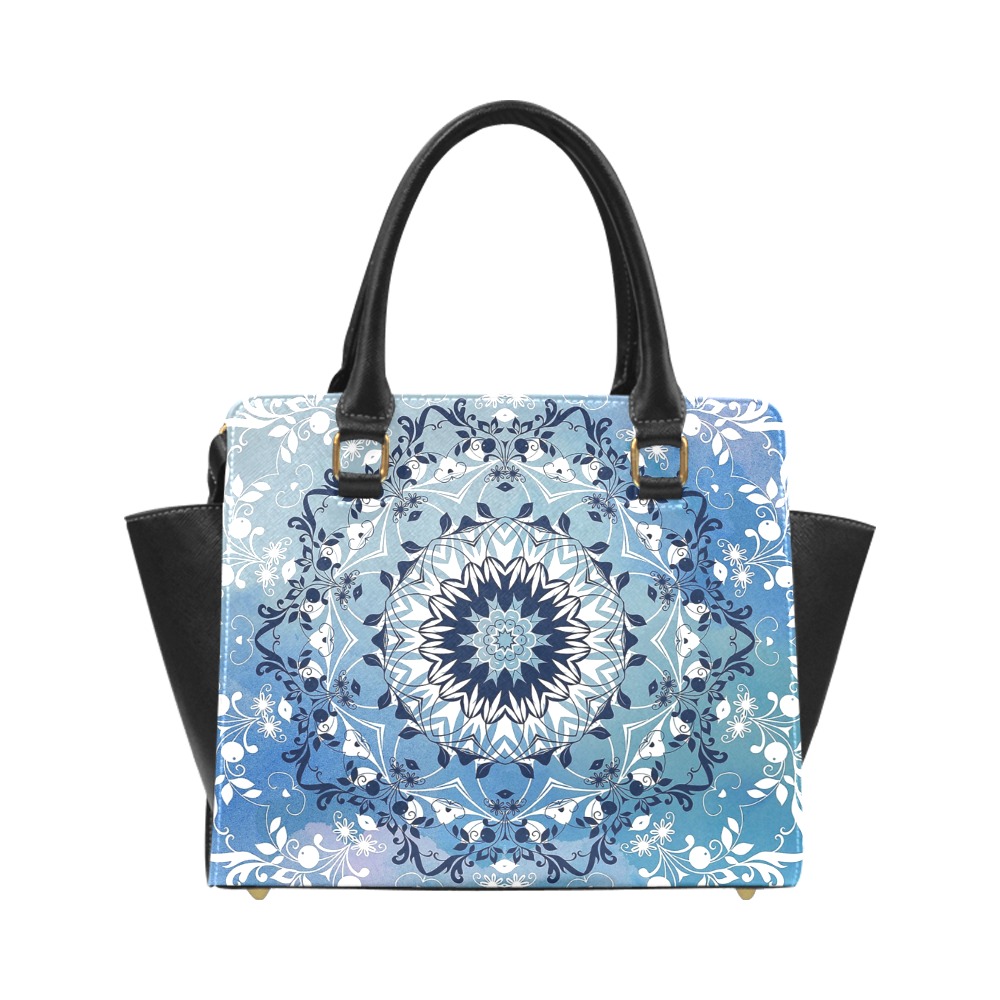 Blue and white floral mandala Classic Shoulder Handbag (Model 1653)