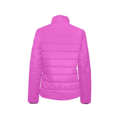 Solid Pink Women's Stand Collar Padded Jacket (Model H41)