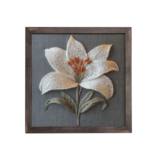 3D White Lily Embroidery Art