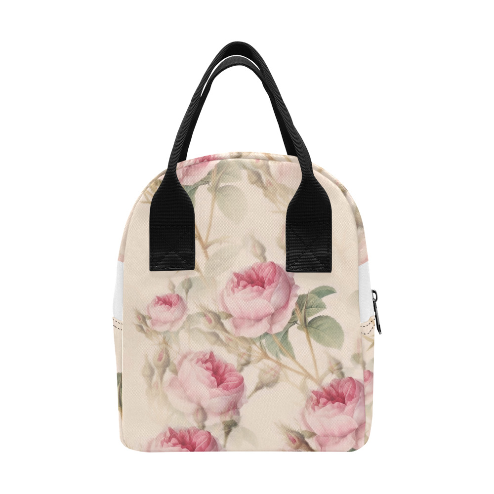 Vintage Pink Rose Garden Pattern Zipper Lunch Bag (Model 1689)