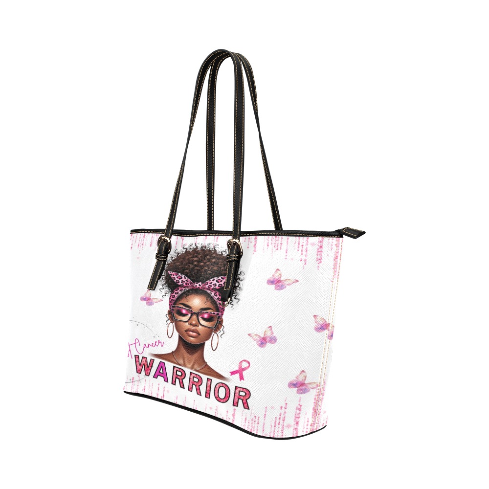 Breast Cancer Warrior Large Tote Leather Tote Bag/Large (Model 1651)