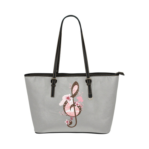 Cherry Blossom Music Leather Tote Bag/Small (Model 1651)
