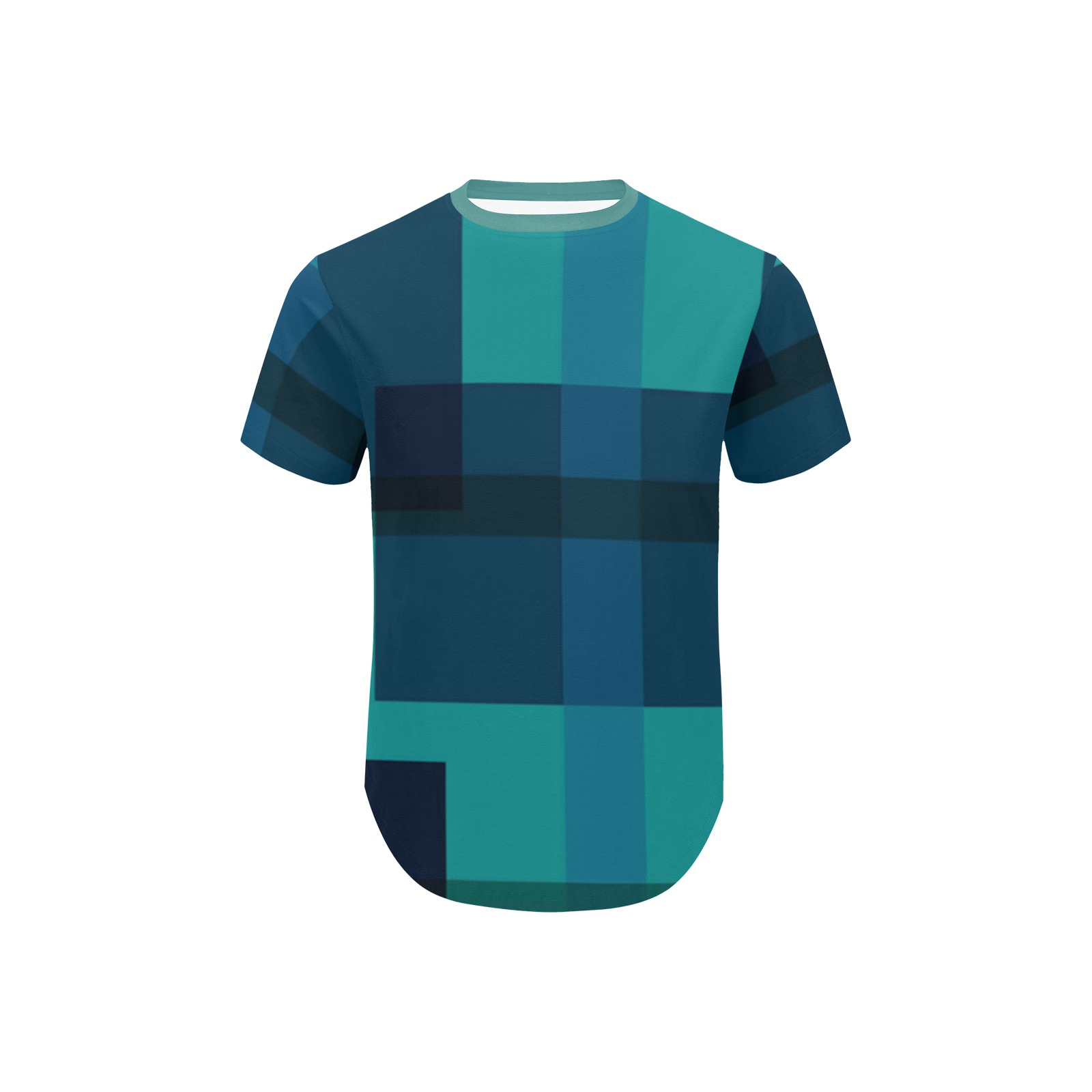 blue_boxes Men's All Over Print Curved Hem T-Shirt (Model T76)