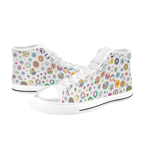 flowers Women's Classic High Top Canvas Shoes (Model 017)