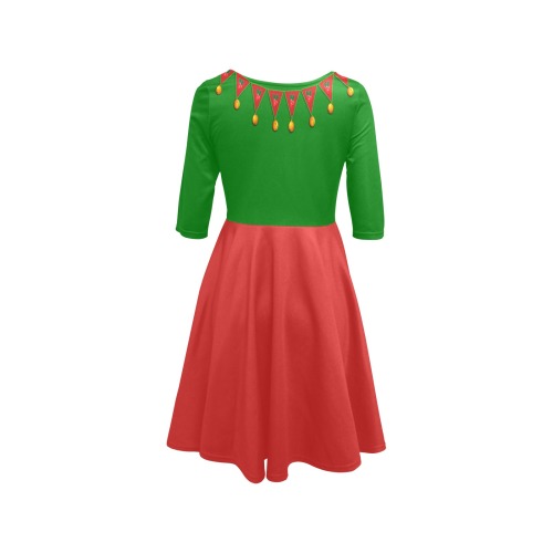 Green Red Elf Costume Half Sleeve Skater Dress (Model D61)