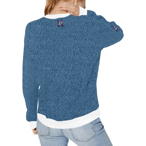 Dionio Clothing - Women's Rib Cuff Crew Neck Sweatshirt (Denim) Women's Rib Cuff Crew Neck Sweatshirt (Model H34)