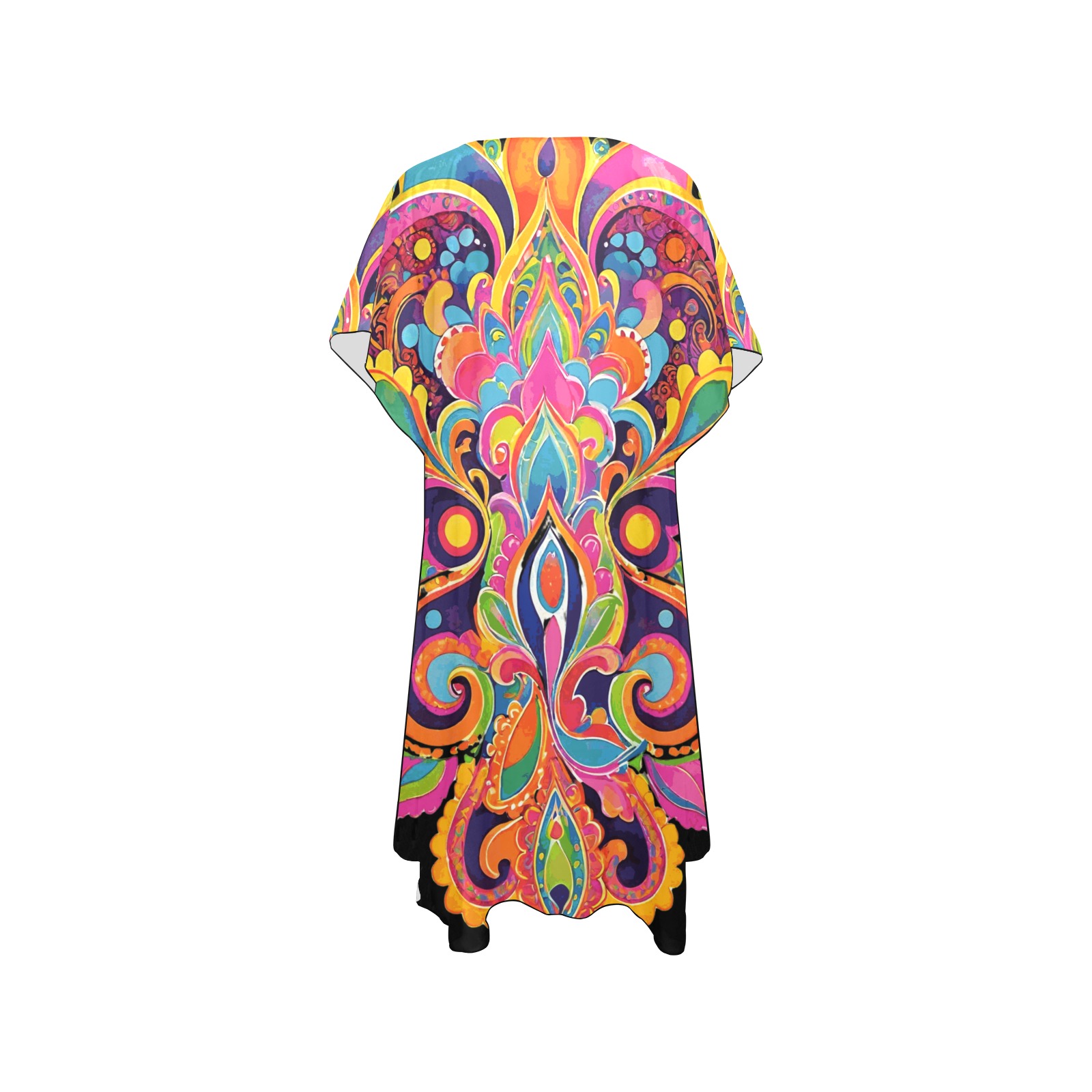 Abstract Retro Hippie Paisley Floral Mid-Length Side Slits Chiffon Cover Ups (Model H50)