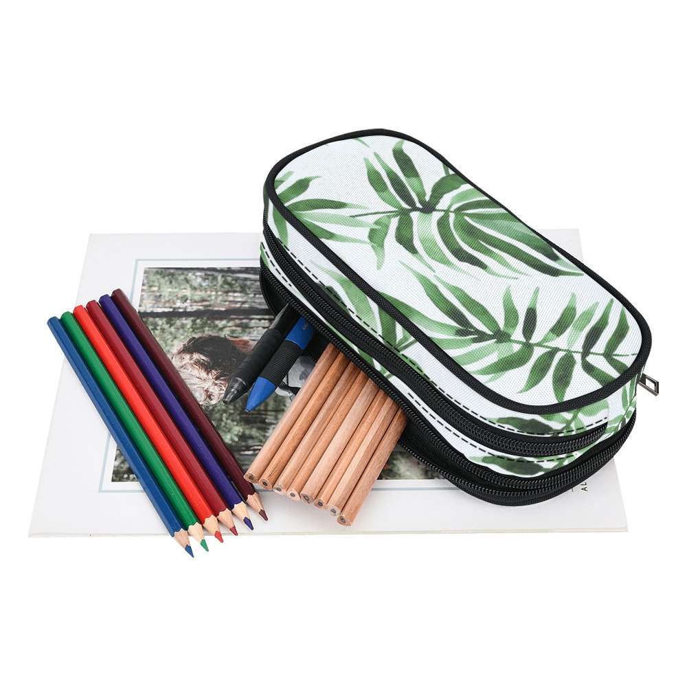watercolor_green_leaf_pattern1 Pencil Pouch/Large (Model 1680)