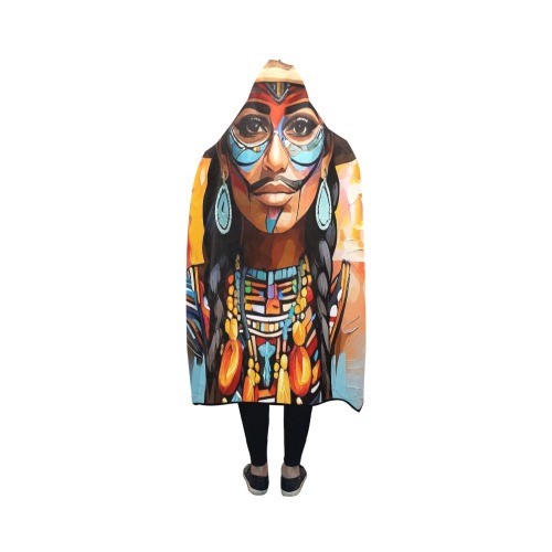 Elegant fantasy art of Mexican woman. Tribal decor Hooded Blanket 50''x40''