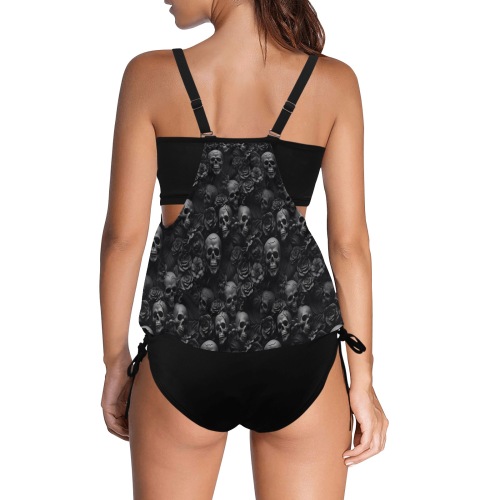 Skull and flower tankini Cover Belly Tankini Swimsuit (Model S25)