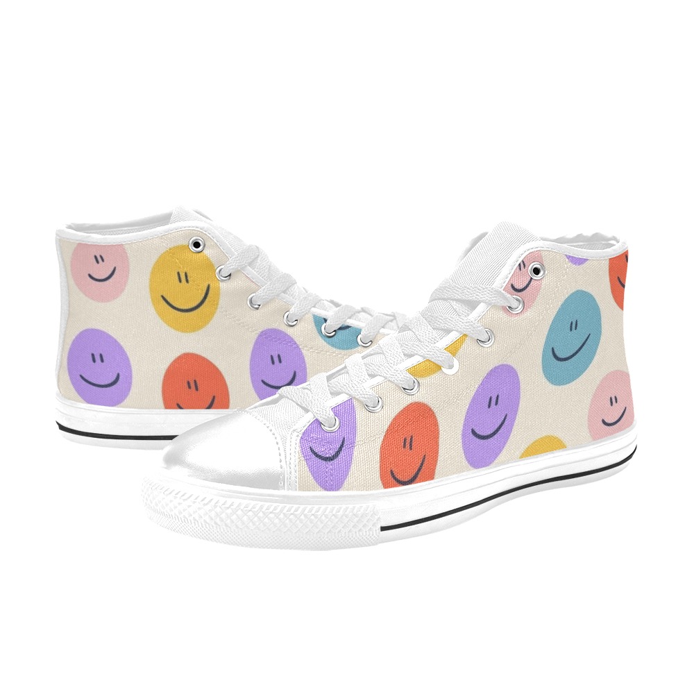 Smiley Women's Classic High Top Canvas Shoes (Model 017)