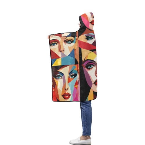 Charming women faces colorful abstract art. Flannel Hooded Blanket 50''x60''