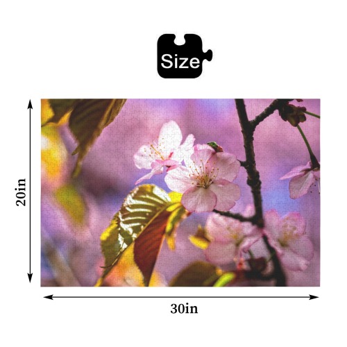 Sakura cherry flowers bloom in the secret garden. 1000-Piece Wooden Jigsaw Puzzle (Horizontal)