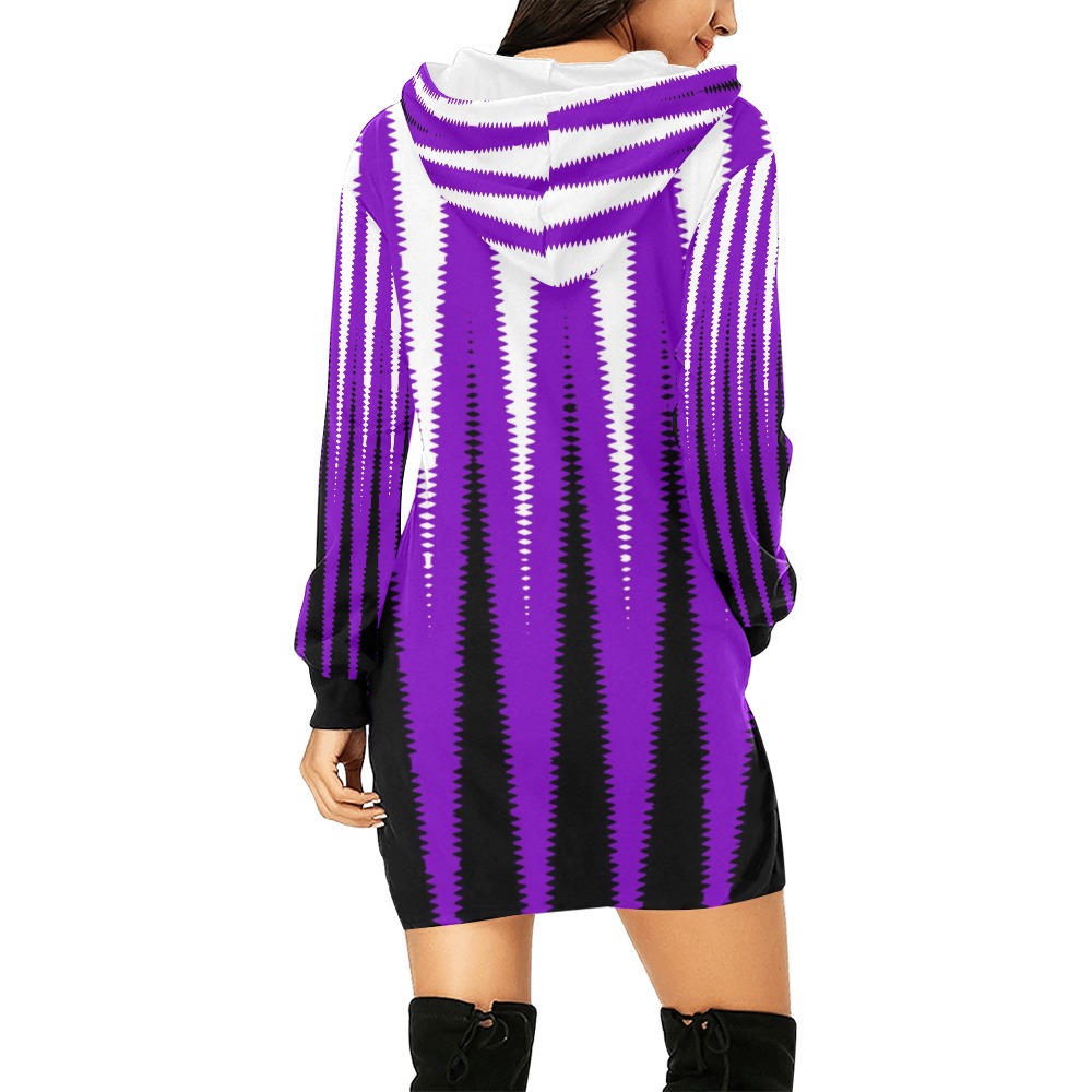 Wave Design Purple All Over Print Hoodie Mini Dress (Model H27)