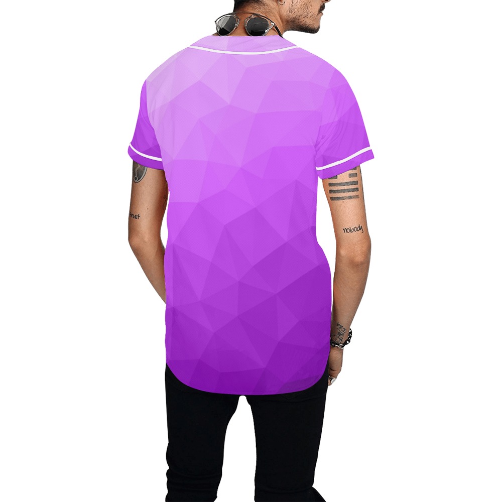 Purple gradient geometric mesh pattern All Over Print Baseball Jersey for Men (Model T50)