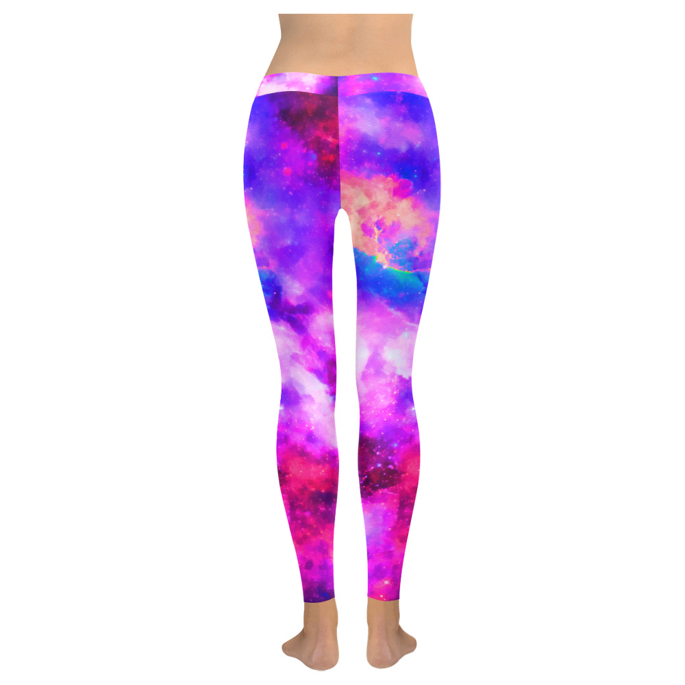 Watercolor Universe Galaxy Space Painting Women's Low Rise Leggings (Invisible Stitch) (Model L05)