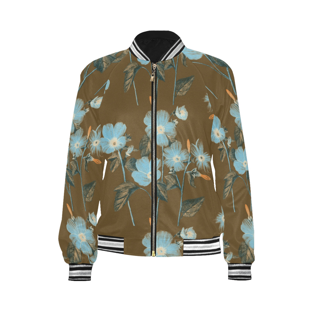 Rustic Blue Floral Bouquet All Over Print Bomber Jacket for Women (Model H21)
