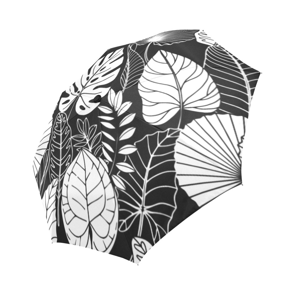 Black White Palms Auto-Foldable Umbrella (Model U04)