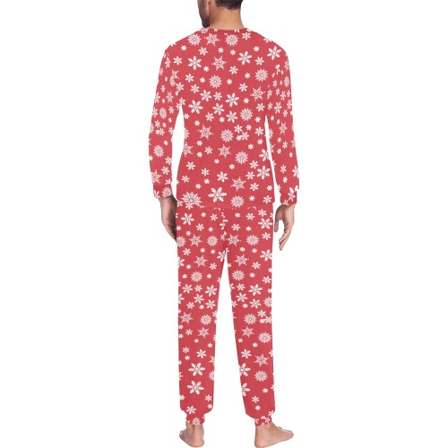 Christmas  White Snowflakes on Red Men's All Over Print Pajama Set with Custom Cuff