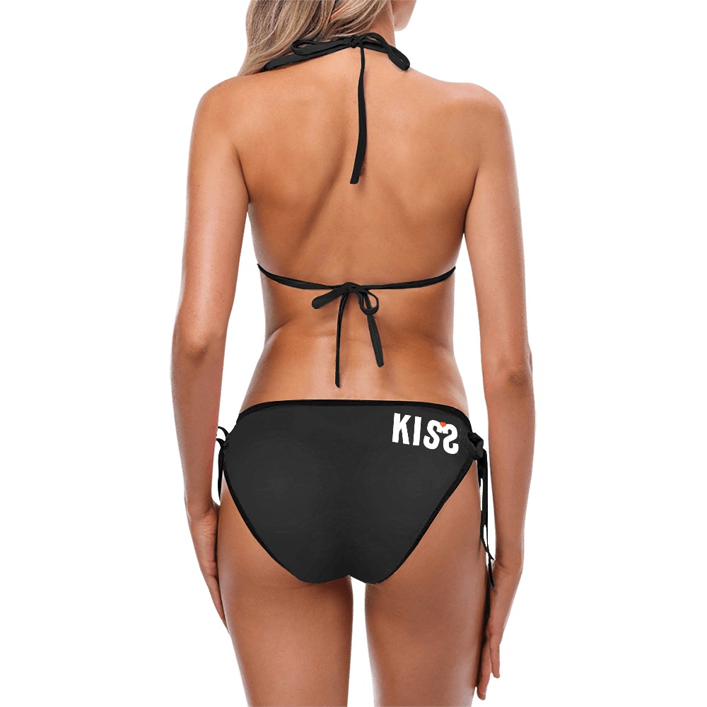 Funny elegant word KISS with the red heart image. Custom Bikini Swimsuit (Model S01)