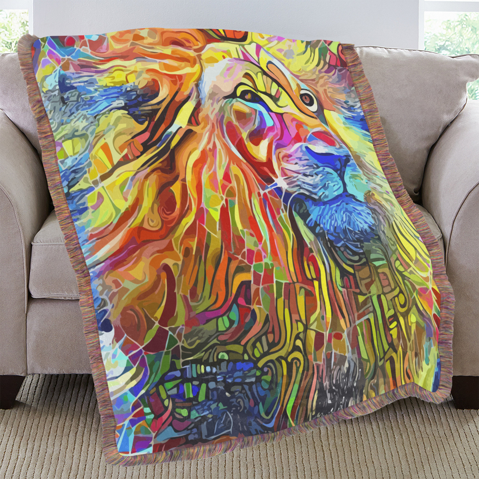 Bold as a Lion Ultra-Soft Fringe Blanket 50"x60" (Mixed Green)