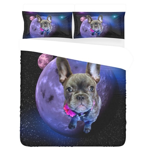 Dog French Bulldog and Planets 3-Piece Bedding Set