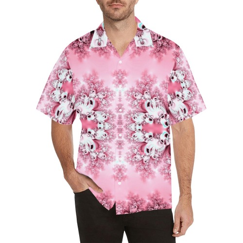 Pink Rose Garden Frost Fractal Hawaiian Shirt with Merged Design (Model T58)