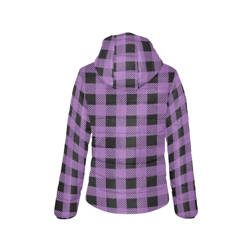 Buffalo Plaid Purple Women's Padded Hooded Jacket (Model H46)