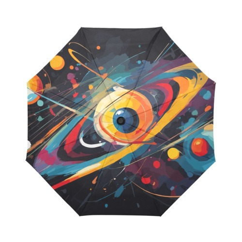 Galactical shapes, planets, stars in black space Auto-Foldable Umbrella (Model U04)