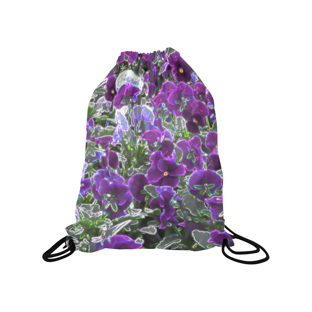 Field Of Purple Flowers 8420 Medium Drawstring Bag Model 1604 (Twin Sides) 13.8"(W) * 18.1"(H)