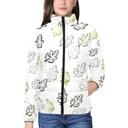 Multi-color Leaves Pattern Women's Stand Collar Padded Jacket (Model H41)