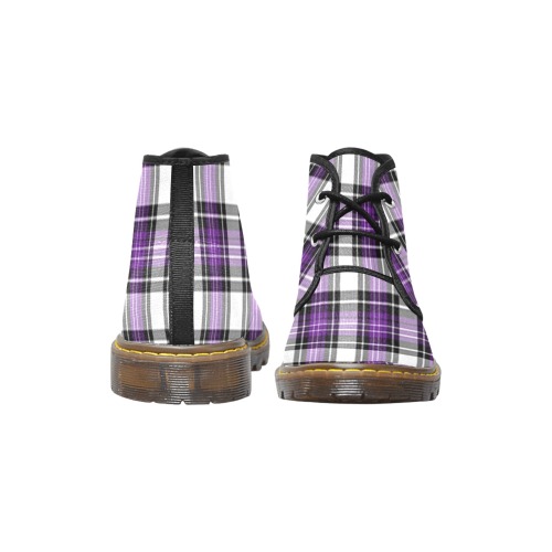 Purple Black Plaid Women's Canvas Chukka Boots (Model 2402-1)