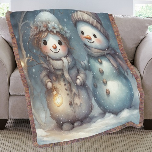 Snowman Couple Ultra-Soft Fringe Blanket 50"x60" (Mixed Green)