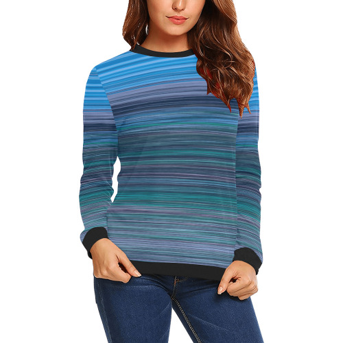 Abstract Blue Horizontal Stripes All Over Print Crewneck Sweatshirt for Women (Model H18)