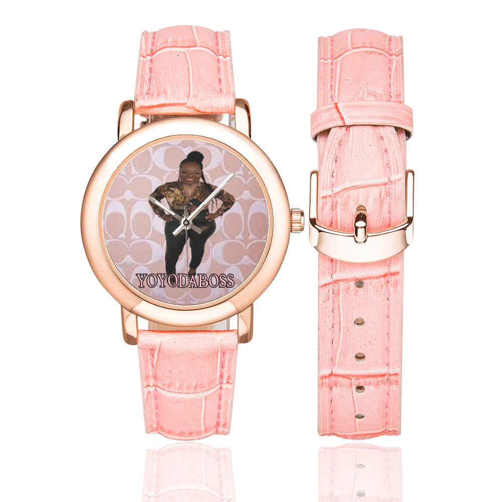 Customize Ladies Designer Watch Women's Rose Gold Leather Strap Watch(Model 201)