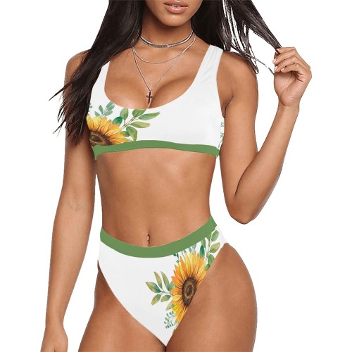 Sunflower Woman's Swimwear Two Piece Sport Top & High-Waisted Bikini Swimsuit (Model S07)