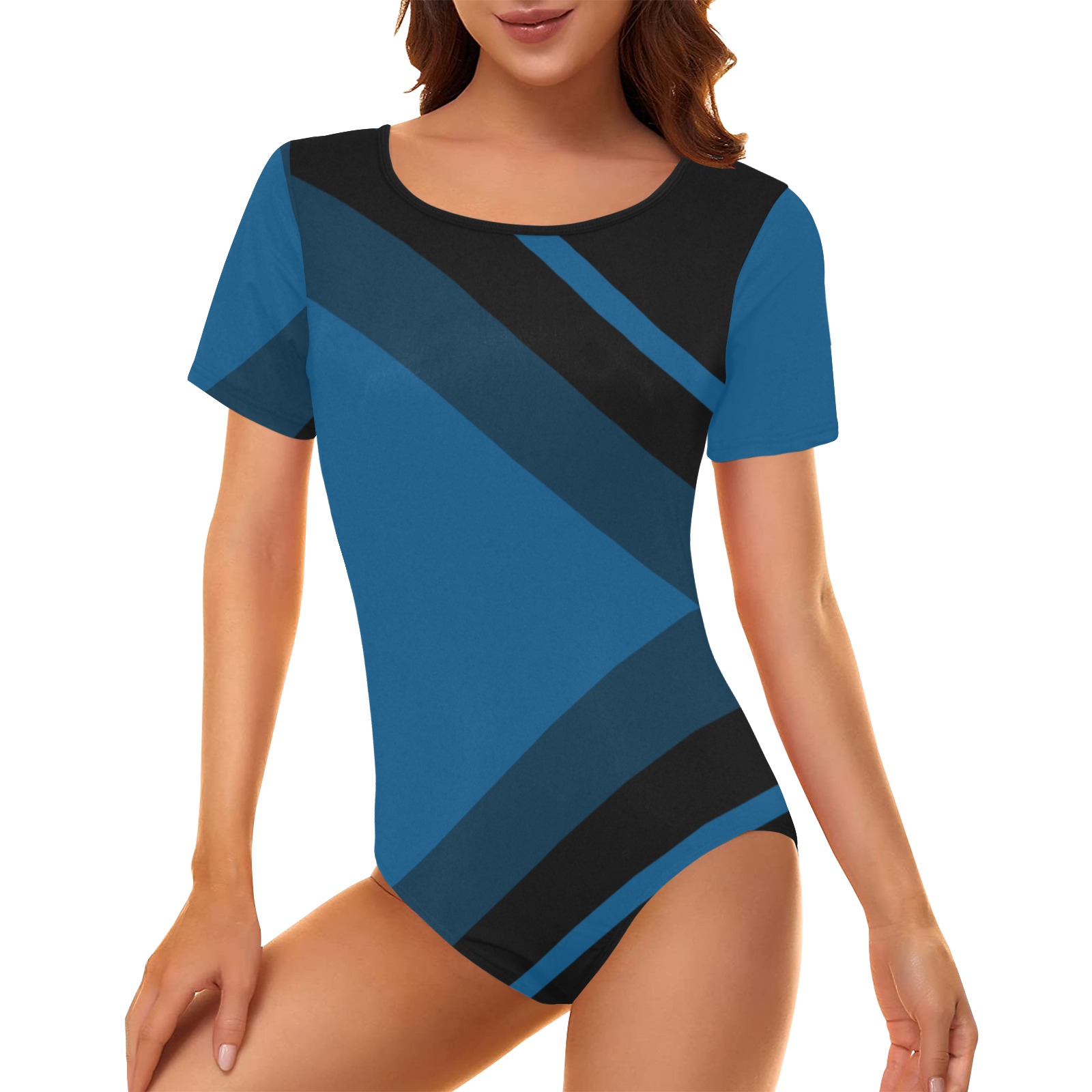 Classic Blue Layers With Black Women's Short Sleeve Bodysuit