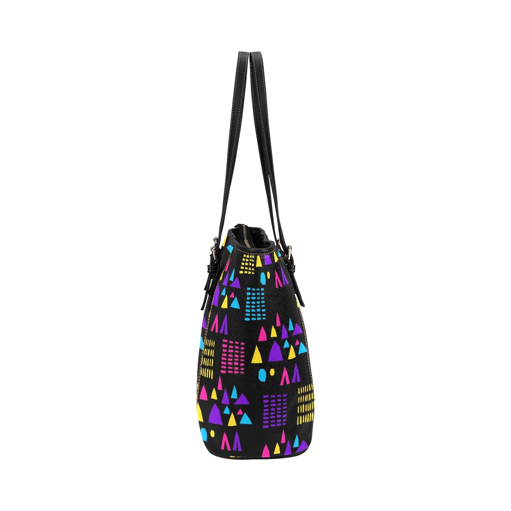 Bright Colorful Abstract Shapes Leather Tote Bag/Large (Model 1640)
