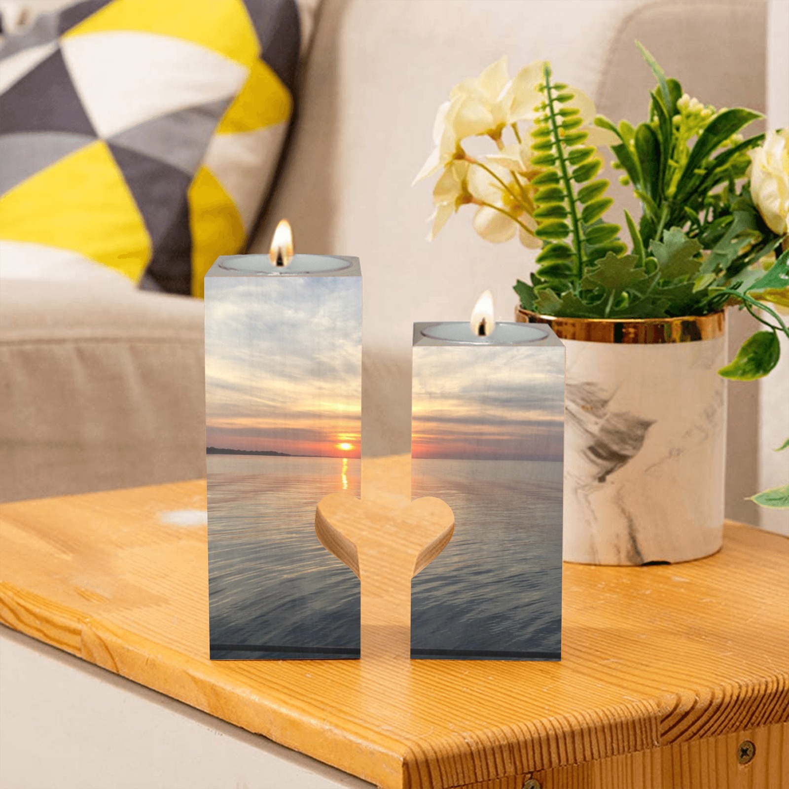 Early Sunset Collection Wooden Candle Holder (Without Candle)