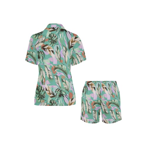 Tropical abstract shapes 58 Women's V-Neck Short Pajama Set