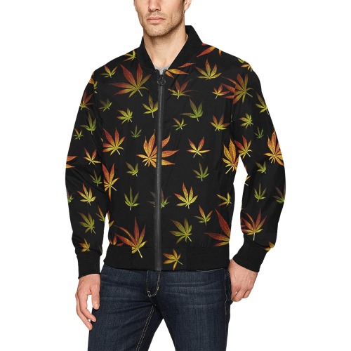 Marijuana Leaves All Over Print Bomber Jacket for Men (Model H31)