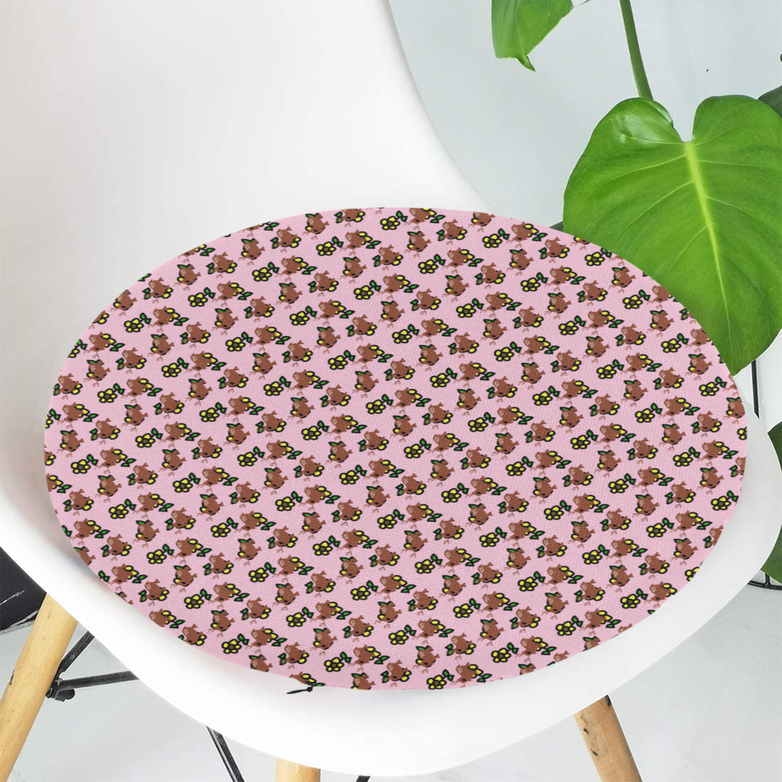 cute deer pattern pink Round Seat Cushion