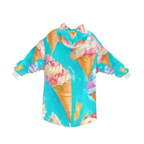 Cone icecream, turquoise background, cool art. Blanket Hoodie for Kids