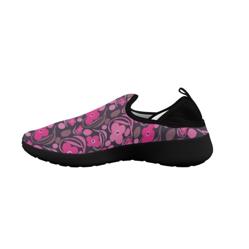 Retro pink floral Fly Weave Drop-in Heel Sneakers for Women (Model 02002)