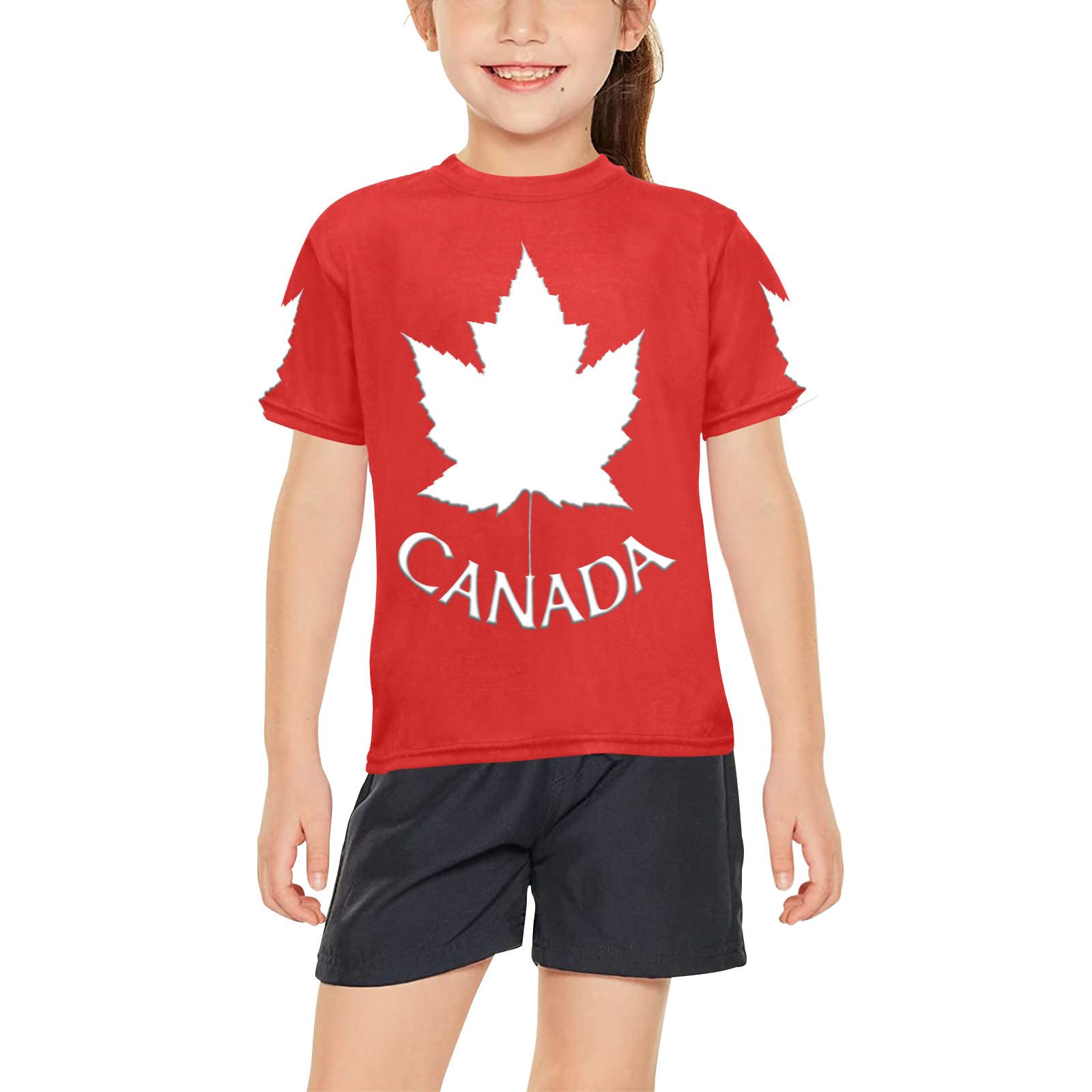 Girl's Canada Maple Leaf Souvenir T-shirt Big Girls' All Over Print Crew Neck T-Shirt (Model T40-2)