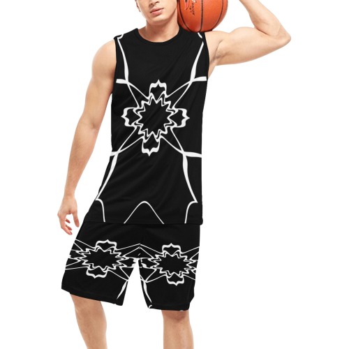 White Interlocking Triangles2 Starred black Basketball Uniform with Pocket