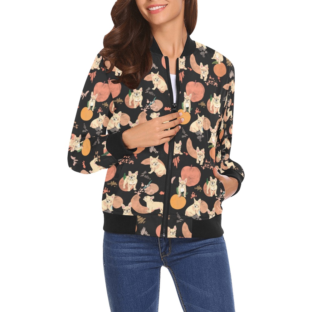 Puppies in the peaches B-02 All Over Print Bomber Jacket for Women (Model H19)